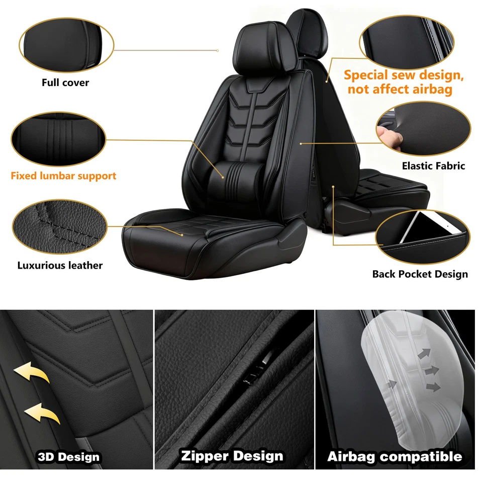 For Jeep Wrangler JK JL 4-Door 2007-2025 Leather Car 5 Seat Covers Full Set Foto 4 de 4