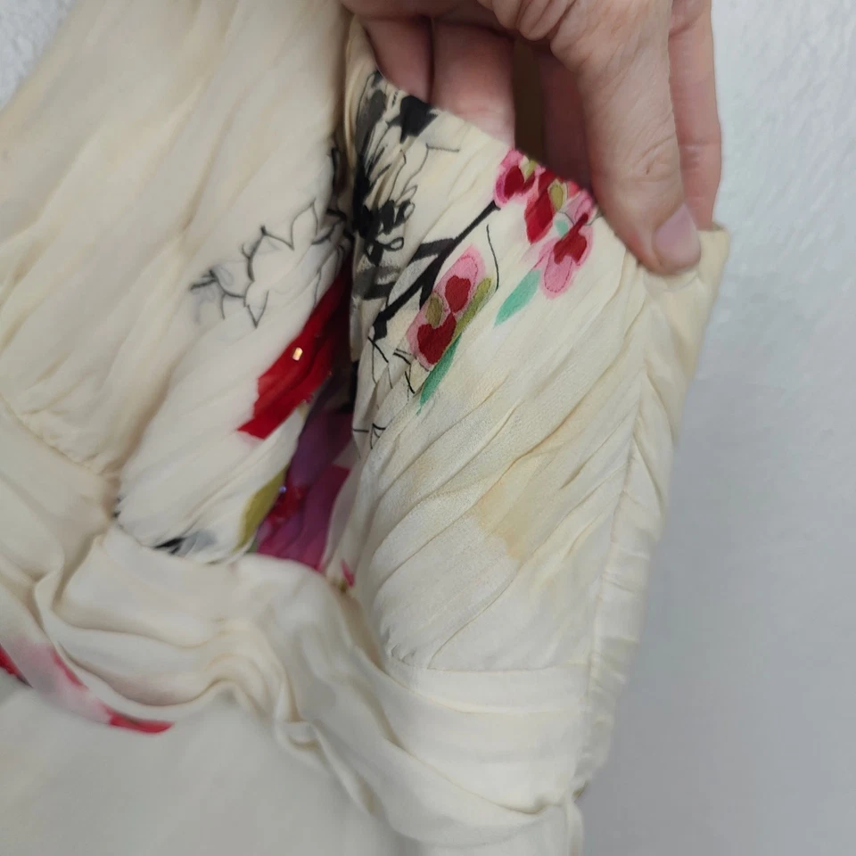 Vintage Y2K Adrianna Papell Silk Dress Womens 12 Cream Floral Bling Fairy Boho - Image 4 of 4