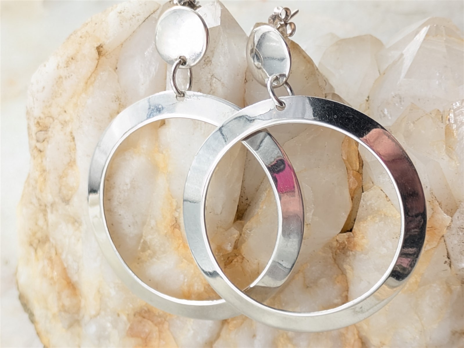 Vintage Solid Sterling Silver Dangle Hoop Earring… - image 1