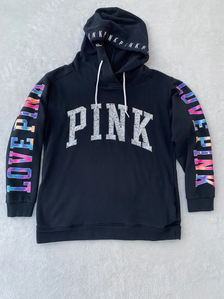 Women’s Victoria's Secret PINK Sequin Bling Floral 2pc Set Suit Hoodie/Jogger S - Image 2 of 4