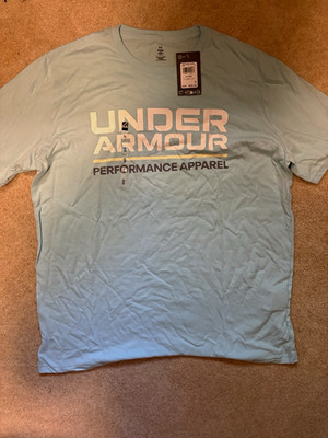 Under Armour Men s XL Loose Short Sleeve Blue Graphic Logo Crew Neck Tee
