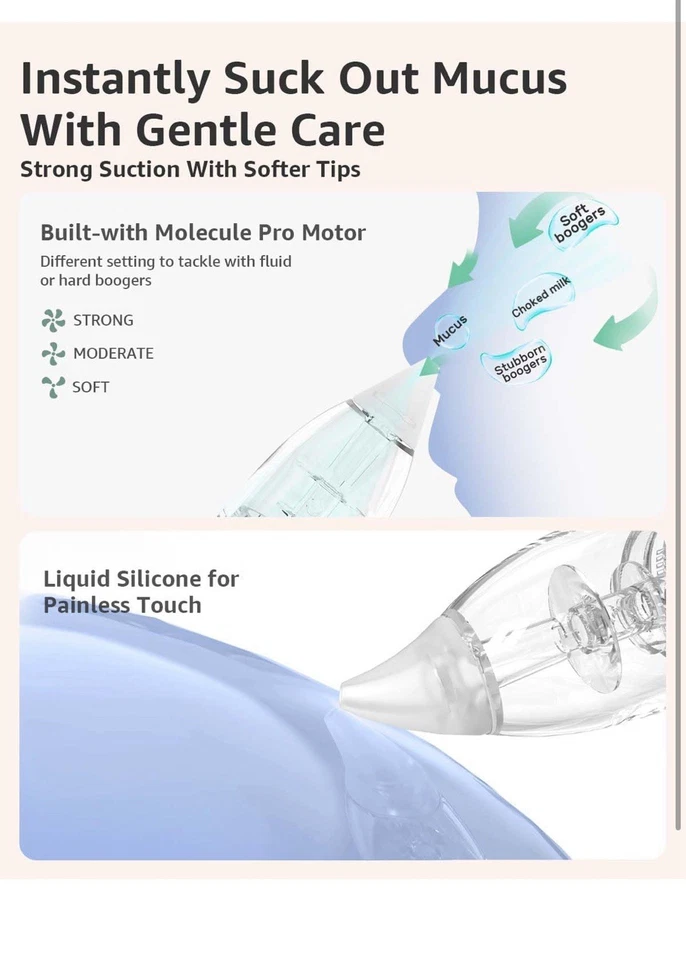 GROWNSY Aspirador Nasal para Bebé, Aspirador Eléctrico para Nariz para Niño Pequeño, Nariz de Bebé Foto 3 de 4