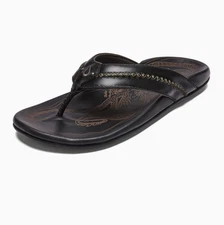 Olukai Mea Ola Leather Sandals - Black - Size 7-14 Men's NEW