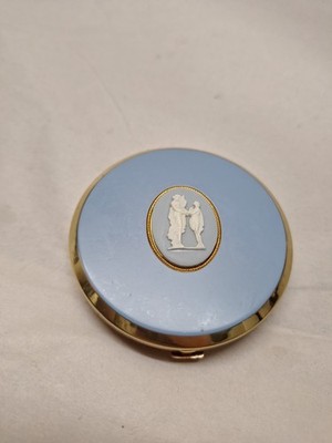 Vintage Nacon Wedgwood Blue  Gold Cameo Powder Convertible Compact 