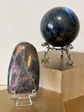 Labradorite 2 Piece Set with Flash - Freeform & Sphere w/holder 62mm