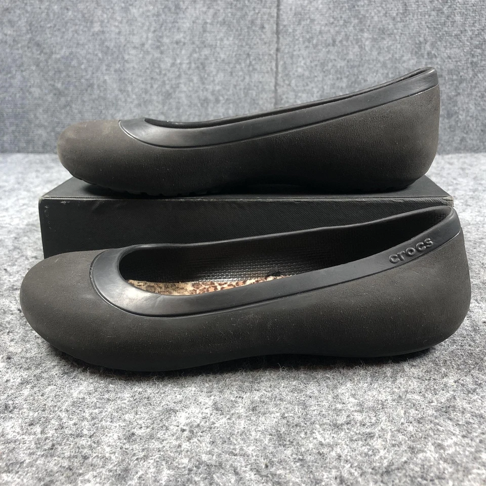 Crocs Shoes Womens Size 7 Black Flats Ballet Slip On Leopard Print Liner 16203 - Image 3 of 4