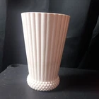 Vintage Jeannette Glass Shell Pink Milk Glass Vase 9" Tall Ribbed Hobnail Base