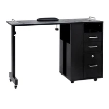 Taylor Manicure Table Nail Desk Extendable Station Cart Trolley, Black