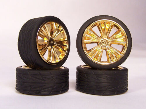 Hoppin Hydros 1/24 1/25 Slim 20's Gold Venetian Model Car Rims Wheels Tires - Picture 1 of 2
