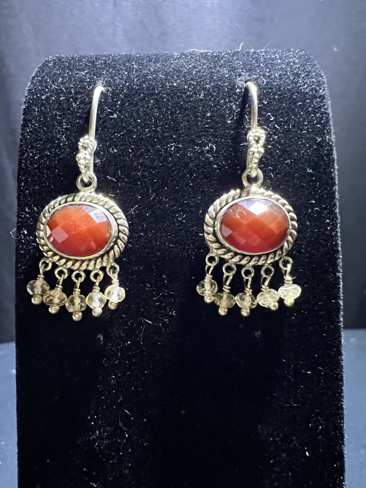 Womans Sterling Silver Bezel Set Ruby Dangle Earr… - image 8