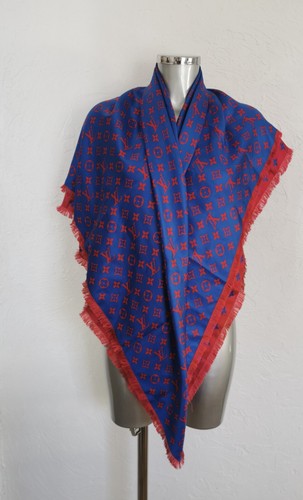 LOUIS VUITTON - ETOLE FOULARD - 100% SOIE - BLEU / ROUGE - TBE - Foto 6 di 9