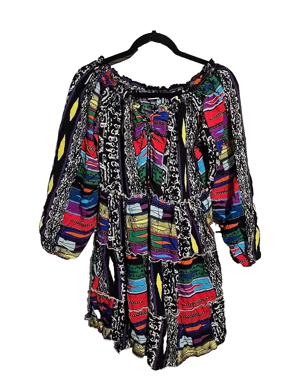 Velzera Multicolor Patchwork Off The Shoulder Tie… - image 1