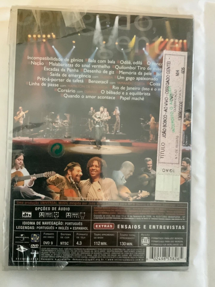 JOAO BOSCO - Obrigado Gente! - Ao Vivo - DVD - Multiple Formats Ntsc NEW SEALED - Image 2 of 2