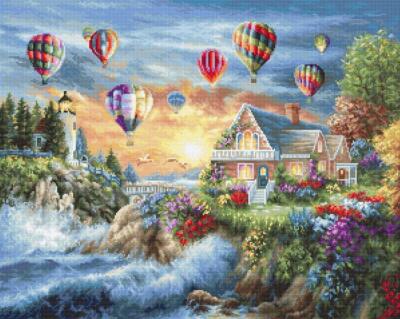 Balloons over Sunset Cove B614L Luca-S Counted Cross-Stitch Kit