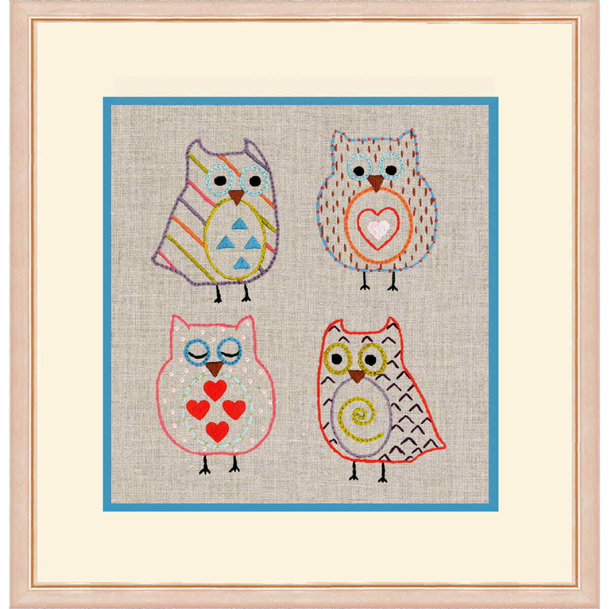Le Bonheur des Dames stamped freestyle stitch kit ""Owls"", 12x14cm, DIY