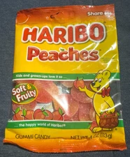 Haribo Peaches Gummi Candy Soft & Fruity Gummy 4 oz Bag