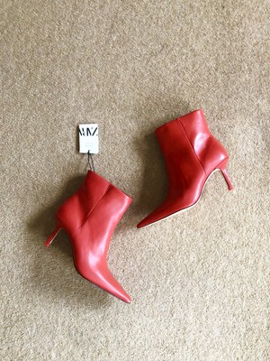 red kitten heel boots