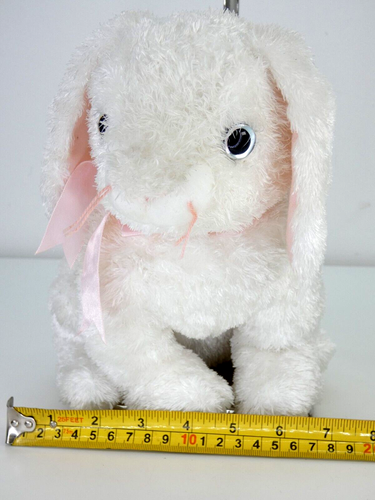 TY Beanie Bunny Rabbit Soft Toy 100% Silk Shell Pink Bow 2002 24 cm White Plus - Picture 11 of 11