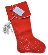 FrontGate Fancy Velvet Christmas Stocking Rhinestones Beaded Tassle Red NWT