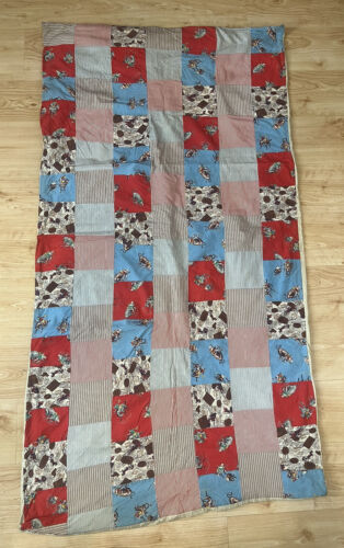 Vintage Western Cowboy Small Child’s Quilt Wall Hanging Decor Red Blue Brown