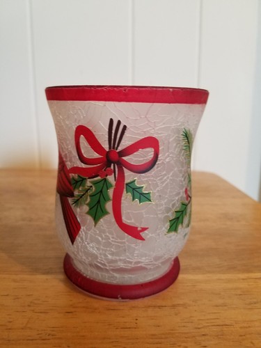 HANDPAINTED CARDINAL Cracked Glass Holiday Decorative Cup - Picture 2 of 6