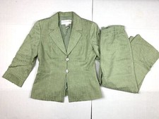Doncaster Pant Suit Womens 6 Green Tea Jacket Pants Straight Leg 3/4 Sleeve
