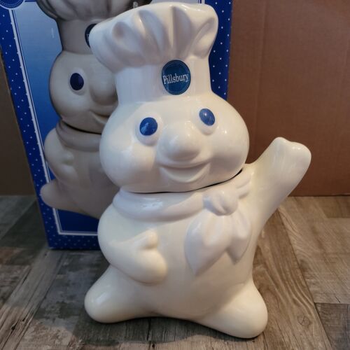 Pot à biscuits Pillsbury Doughboy Poppin'Fresh Hand Up 1997 neuf dans sa boîte - Photo 1 sur 7