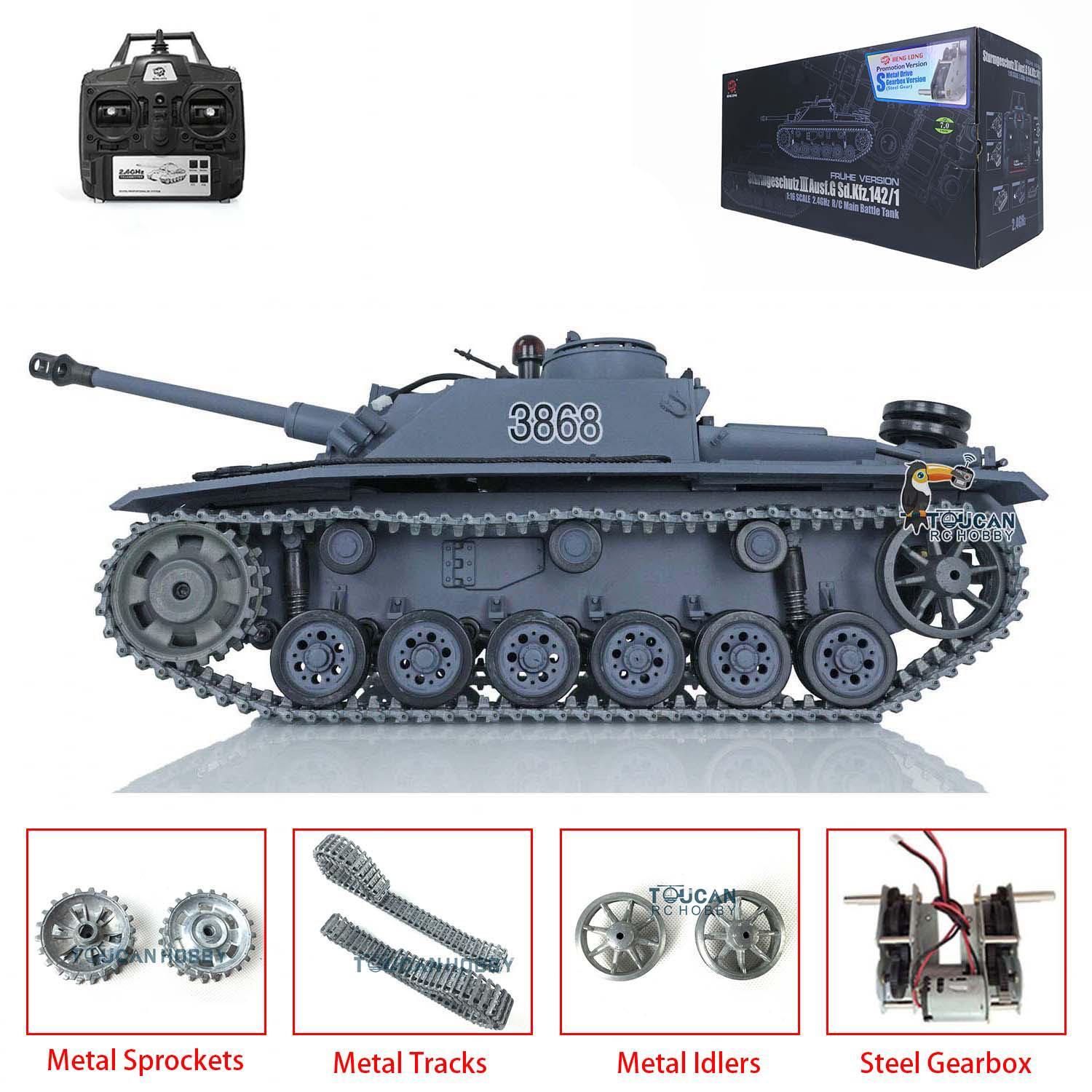 Henglong 1/16 Scale 7.0 Upgraded 3868 Metal Tracks RTR RC Tank German Stug III**