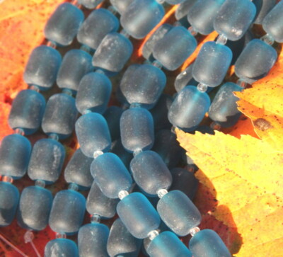 Barrel Nugget Beads, Teal w/Frosted Matte Finish, 10x13mm, 8 Beads