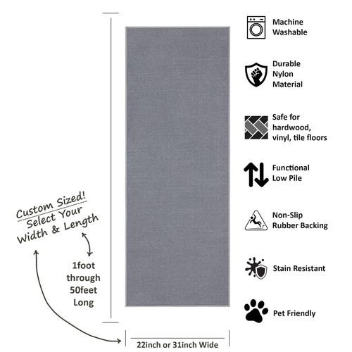 Custom Size SOLID GREY Stair Hallway Runner Rug Non Slip Rubber Back GRAY - Picture 3 of 7