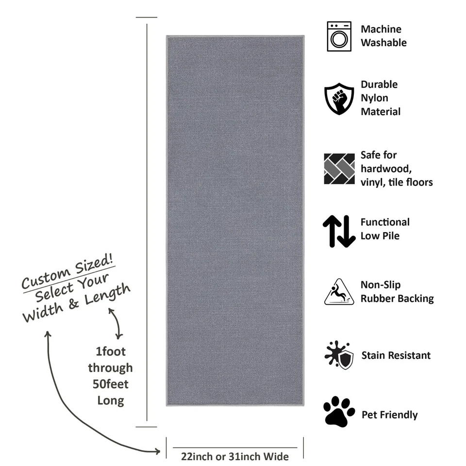 Custom Size SOLID GREY Stair Hallway Runner Rug Non Slip Rubber Back GRAY - Image 3 of 4