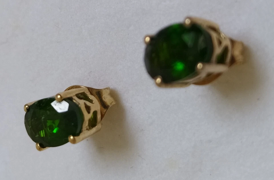 PENDIENTES DE PLATA ESTERLINA DORADOS CON DIOPSIDO RUSO - NUEVOS Foto 4 de 4