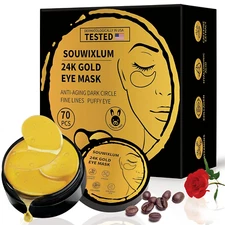 Under Eye Patch 70PCS 24K Gold Eye Mask for Dark Circles Puffiness Wrinkles Care