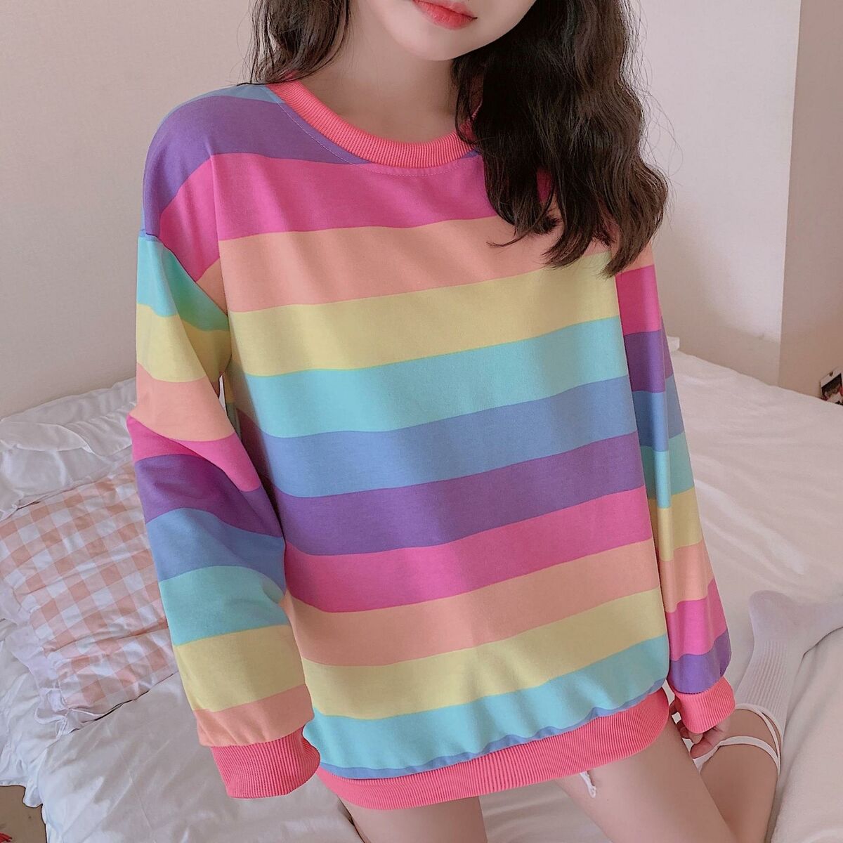 Rainbow T Shirt Women Striped Kawaii Clothes Harajuku Korean Style