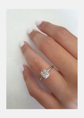 2Ct Cushion Cut Lab Created Diamond Women Engagement Ring 14K White Gold Over - Picture 3 of 6