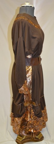 Lilli Diamond California Vintage 70s Bronze Fur Accent Belted Party Dress sz 12 - Picture 4 of 4