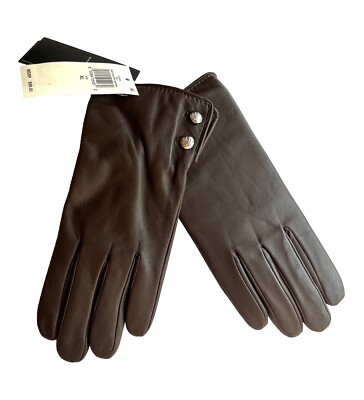 Ralph Lauren Women's Leather Touchscreen Gloves w/Buttons Brown