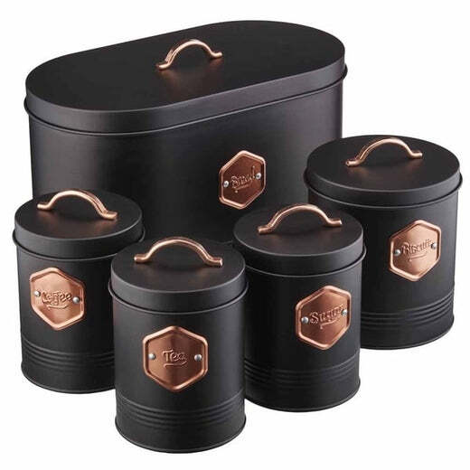Cooks Professional Copper Tea Sugar Coffee Canisters Kitchen