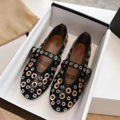 Womens Fashion Round Toe Eyelets Cutout Buckle Strap Mary Jane Ballet Shoes SUPE