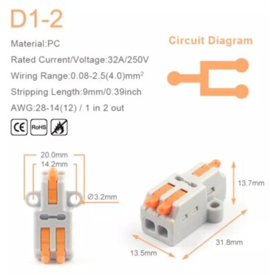 IDEAL PUSH IN ELECTRICAL WIRE CABLE LEAD CONNECTOR 2 PORT Terminal Pac - Foto 3