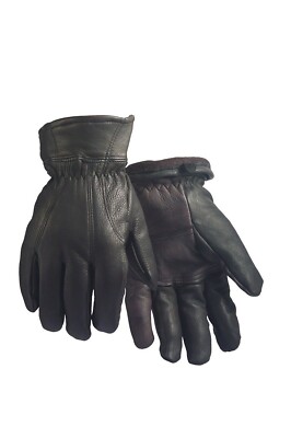Black PREMIUM DEERSKIN LEATHER GLOVES Hand Armor Fleece Lined adult S M L XL 2XL