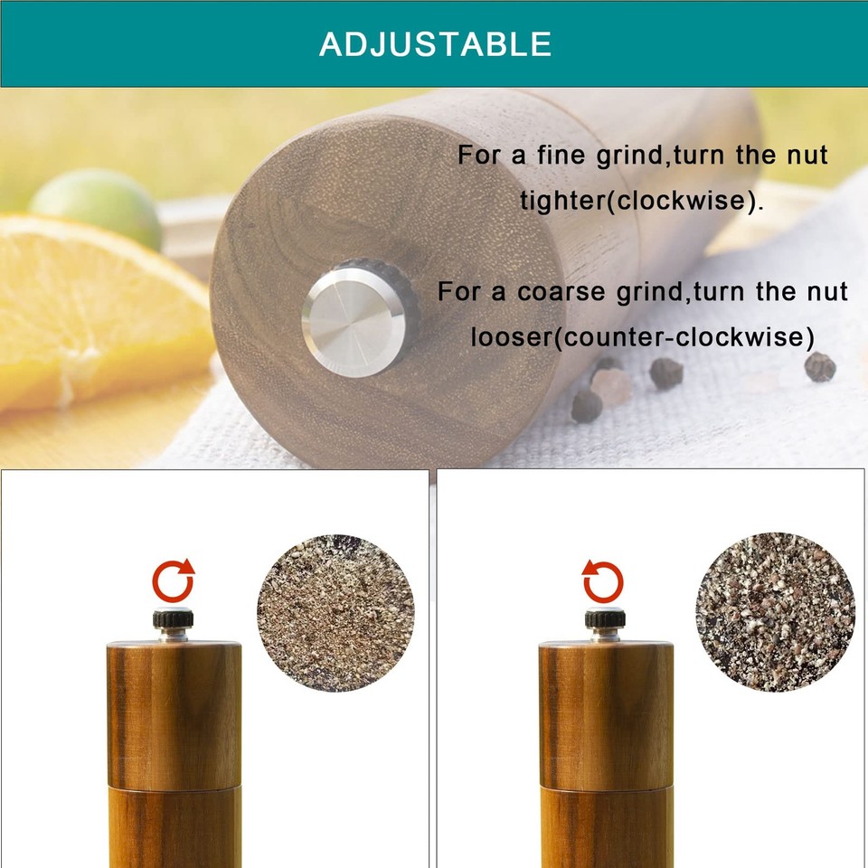 Wooden Salt and Pepper Grinder 8 Inch Manual and Mill Adjustable