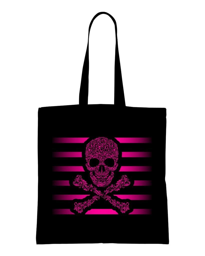 Emo Skeleton Tote Bag Floral Skull Crossbones Cotton Shoulder Bag