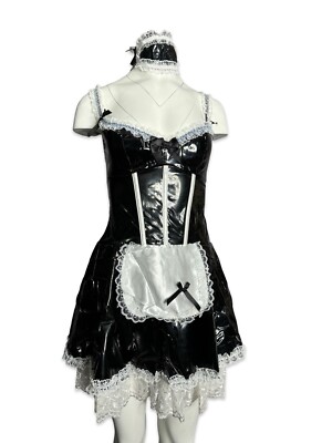 Coquette Sexy French Maid Uniform Halloween Costume Dress Hat