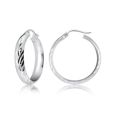 Sterling Silber halbrunde Design Diamantschliff Creolen, 30