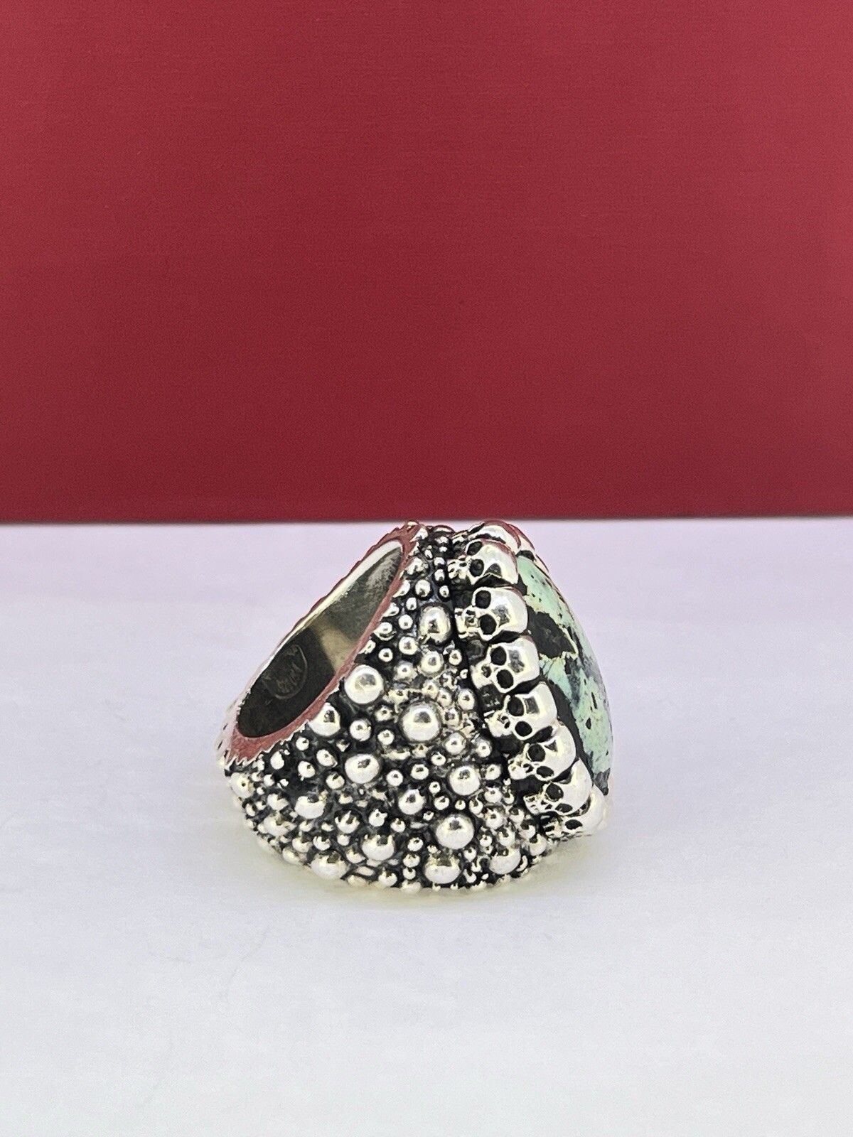 King Baby Stingray Textured Ring With Turquoise Cabochon Skulls Silver 925