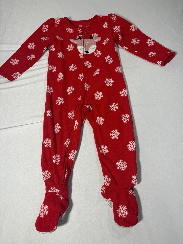 Carter’s Navidad Reno Pijama Patas Vellón Dormir Copo de Nieve Cremallera Niñas 2T Foto 2 de 4