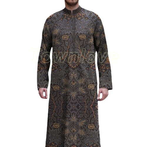 Herren Langarm Lang Kleid Robe Muslimische Kleidung Saudi Jubba Arab Kaftan Thobe - Bild 4 von 12