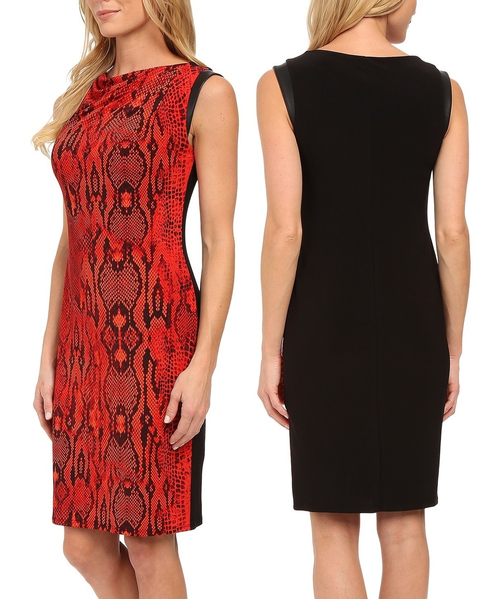 Anne Klein Memling Red Python Draped Stretch Jersey Dress w/Faux Leather  $129