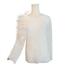 ZARA rare White Feather Accent Long Sleeve sheer Top XS